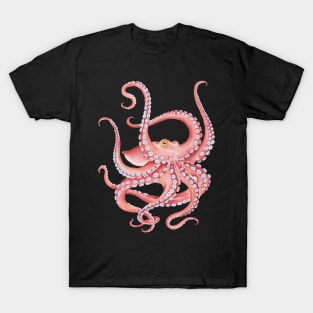 Red Dancing Octopus Watercolor Ink Art T-Shirt